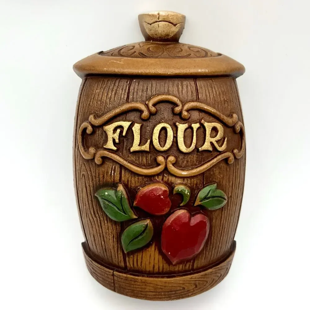 Vintage 1967 Sexton Kitchen Clock Tea Coffee Sugar Flour Canister Wall Decor Set